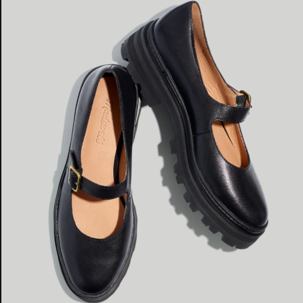 The Freya Platform Lugsole Mary Jane Shoes in Black